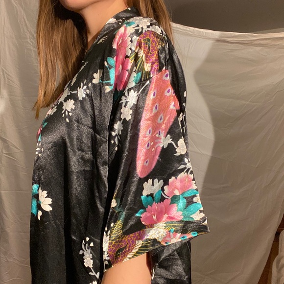 Oriental style night gown sleeping black pink slip - Picture 10 of 16